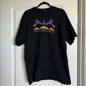 Black Graphic T-Shirt with Cityscape Design